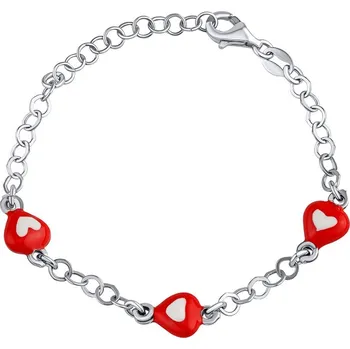 Náramek Dětský stříbrný náramek s červenými srdíčky