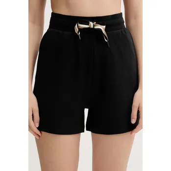 Dámské kraťasy Šortky BOSS CP Stripe Shorts dámské, černá barva, medium waist, 50539981 99X, vel. M