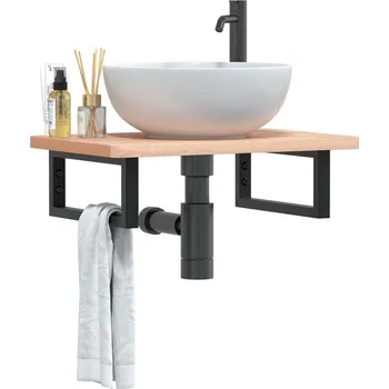 Koupelnový nábytek Deska pod umyvadlo nástěnná ocel a masivní bukové dřevo Hnědá 3302357