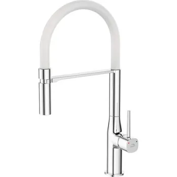 Vodovodní baterie Laveo Pola - stojánkovová dřezová baterie s výtokem ve tvaru U Chrom/bílá