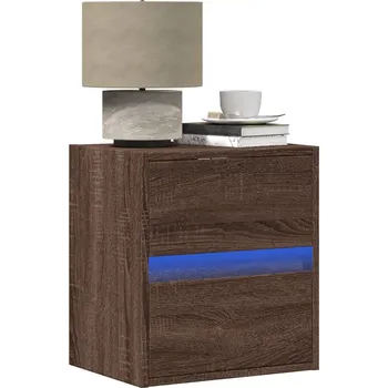 Noční stolek Nástěnný noční stolek s LED osvětlením hnědý dub Hnědá3307973
