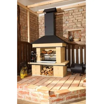 Zahradní krb Víceúčelový zahradní krb s udírnou v provedení bez odkládací plochy - Vlevo / Žlutá / Individuální požadavek / Základní výška podstavce krbu 39 cm