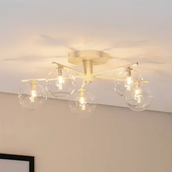 Jupiter Stropní světlo Prato, krémové/čiré, sklo, 5 žárovek - Stínidlo na lampu - Ø 14 cm, výška 14 cm; Baldachýn - Ø 19,5 cm, výška 3 cm krémová, čirá 5 x 10 W LED - Doprava zdarma