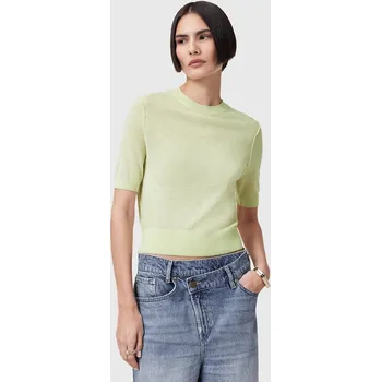 Vlněné tričko AllSaints ELSIE dámské, zelená barva, hladká, W068KC 71X, vel. XS