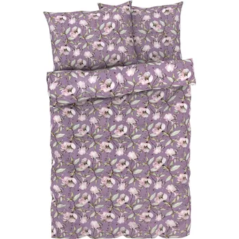 Povlečení LIVARNO home Ložní povlečení z mikrovláknitého saténu, 220 x 240 cm, 70 x 90 cm (květy / lila fialová)