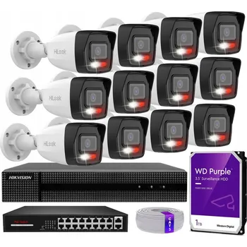 Bezpečnostní kamera Monitorovací systém 12x venkovní IP PoE kamera 4MPx Detekce AI Hikvision HiLook