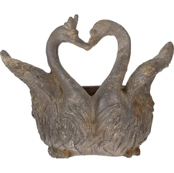 Květináč Šedý antik květináč zamilované labutě Swan Baroque - 49*27*37 cm