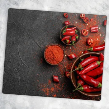 Kuchyňské prkénko Tvrzené skleněné kuchyňské prkénko s ozdobnou grafikou Pálivé koření 60x52