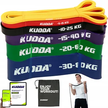 Posilovací guma KUDDA 6 ks, vícebarevná, 208 cm, odpor 2-80 kg