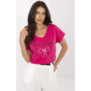 Růžové tričko s aplikací a zirkony CLM-