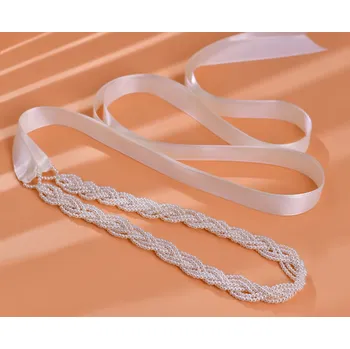 Dámské šaty B-TOP Bílý pás na šaty s perlami v proplétaném designu