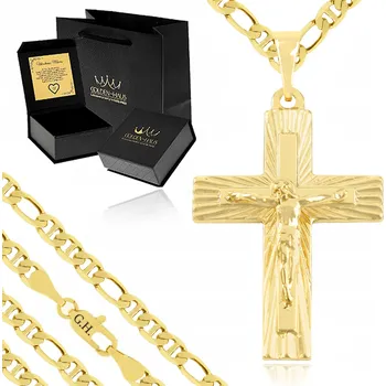 Řetízek GUCCI SILNÝ PÁNSKÝ ZLATÝ ŘETÍZEK 60 CM + KŘÍŽEK, CHIRURGICKÁ OCEL + GRAVÍROVÁNÍ