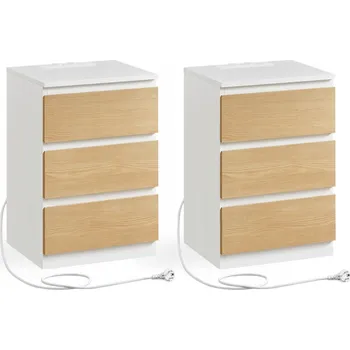 Noční stolek Bílo-béžové noční stolky s funkcí nabíjení, 2 ks a napájecí lištou