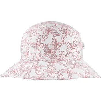 Kojenecká čepice RDX Letní dívčí klobouk s velkou krempou motýlci starorůžová na bílé Vel. 52