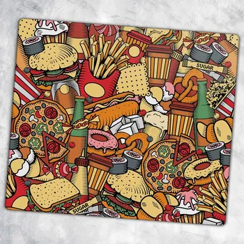 Kuchyňské prkénko Tvrzené Skleněné Krájecí Prkénko s Dekorativním Potiskem Barevný Fast Food 60x52 cm