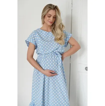 Těhotenské šaty Take maternity Těhotenské a kojící šaty 3v1 Linni modré s bílými puntíky Velikost: S