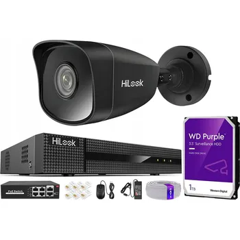 Bezpečnostní kamera Sada pro monitoring HiLook, trubicové kamery IPCAM-T5 černé, 4kanálový rekordér s 1TB diskem