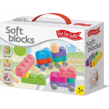 Hračka pro nejmenší Farfarland Měkké senzorické kostky „Veselý transport“ - 15 dílů.