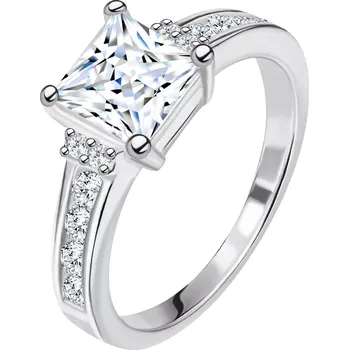 Prsten Stříbrný prsten 925 - čtvercový zirkon a zirkonky po stranách - Velikost: 58