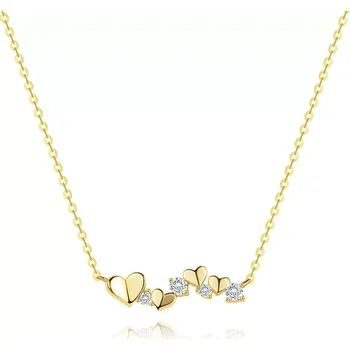Náhrdelník Náhrdelník ze žlutého 14K zlata - srdíčka a čiré zirkony, jemný řetízek