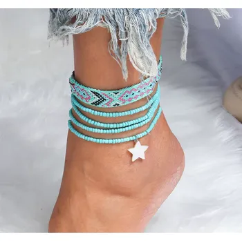 Řetízek B-TOP Tyrkysová sada náramků na nohu s hvězdou