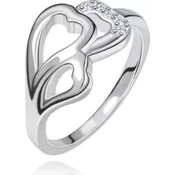 Prsten Stříbrný prsten – tři srdíčka, vsazené zirkonky - Velikost: 63