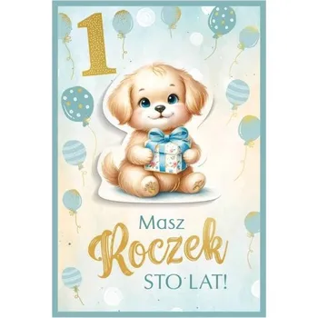 PŘÁNÍ K 1. ROCZNÍMU JUBILEU - PEJSEK S DÁRKEM - VŠE NEJLEPŠÍ K NAROZENINÁM