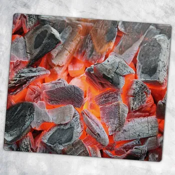 Obraz Kuchyňská Multifunkční Ozdobná Deska Tvrzené Sklo Hořící Uhlí 60x52