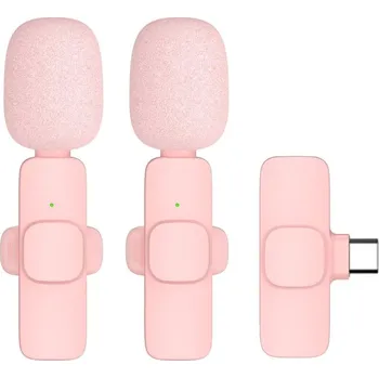 Mikrofon Bezdrátový lavier mikrofon typu C dvojitý (2 v sadě) K1 růžový
