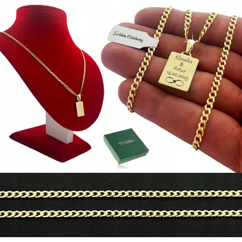 Řetízek ZLATÝ ŘETÍZEK PÁNSKÝ PANCR + VOJENSKÁ ZNÁMKA S GRAVÍROVÁNÍM 925/585 DÁREK