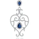 Stříbrný přívěsek 925, kontura srdce, spirálovité linie, čiré a modré zirkony