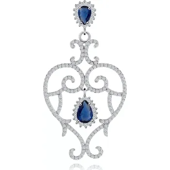 Přívěsek Stříbrný přívěsek 925, kontura srdce, spirálovité linie, čiré a modré zirkony