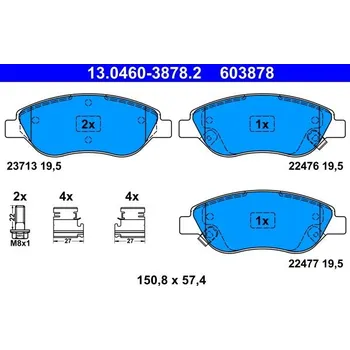 Brzdová destička Sada brzdových destiček, kotoučová brzda ATE 13.0460-3878.2