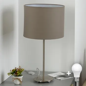 Lampička Eglo - LED Stolní lampa TUNJA 1xE27/60W/230V 38,5 cm matný chrom/taupe
