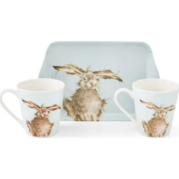 Wrendale Portmeirion Hare set 2ks hrnků 0,18l s táckem 21x14cm se zajícem