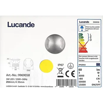 Venkovní osvětlení Lucande LW0331 1xLED 3W průhledná