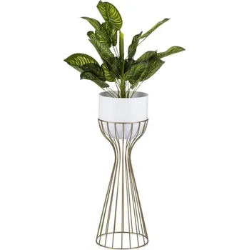 Stojan na květiny Kovový květináč LOFT 56x20 cm zlatá/bílá