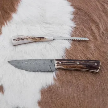 Kuchyňský nůž Myslivecký damaškový nůž s pilkou 11 cm jelení paroh
