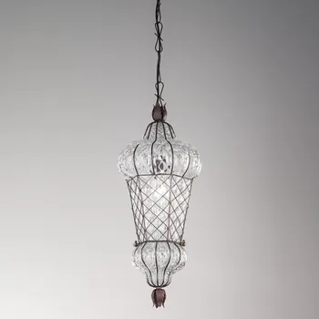 SIRU - Lustr na řetězu BABÀ 1xE27/60W/230V pr. 30 cm čirá/hnědá benátské sklo