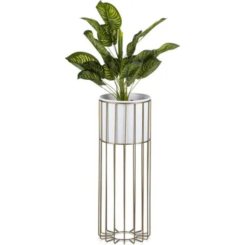 Stojan na květiny Kovový květináč LOFT 55x20 cm zlatá/bílá