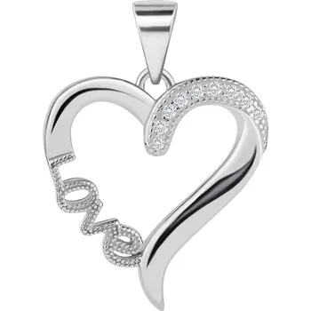 Přívěsek Rhodiovaný přívěsek, stříbro 925, kontura srdce s nápisem Love, čiré zirkony