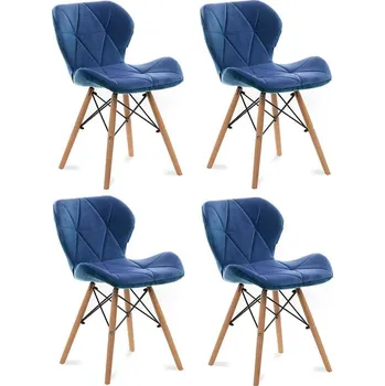 Jídelní židle SADA 4x Jídelní židle TRIGO 74x48 cm tmavě modrá/buk