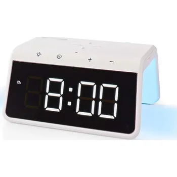 Hodiny Nedis WCACQ30WT - Budík s LCD displejem a bezdrátovou nabíječkou 15W/5V bílá