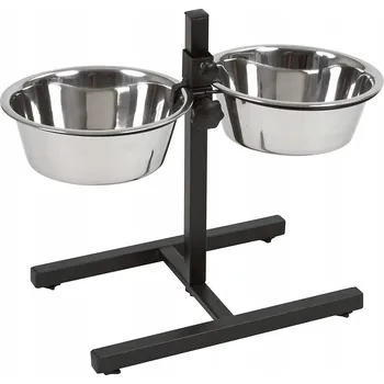 Miska pro psa Stojan + kovové misky Lupipets černý, stříbrný 1,8 l
