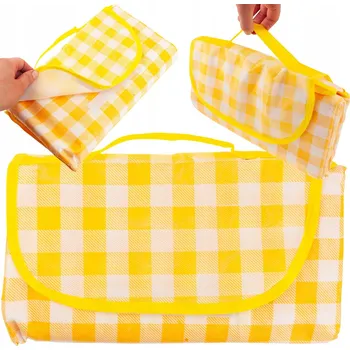 Pikniková deka VELKÁ PIKNIKOVÁ DEKA TURISTICKÁ PLÁŽOVÁ VODĚODOLNÁ PODLOŽKA NA PIKNIK ŽLUTÁ KOSTKA