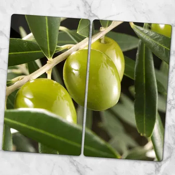 Obraz Ozdobné skleněné desky na krájení a servírování Velké zelené olivy 2x30x52