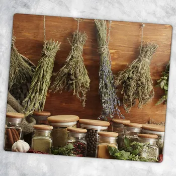 Obraz Odolná a stylová kuchyňská skleněná deska s motivem bylinek a koření 60x52