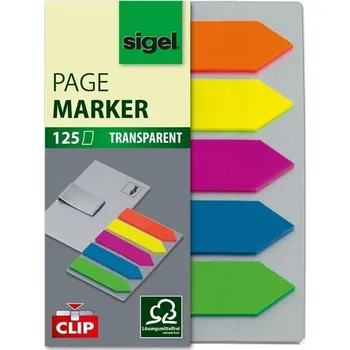Samolepící bloček Sigel Záložky samolepící SIGEL, tvar šipky, transp. s klipem