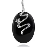 Přívěsek ze stříbra 925, onyxový ovál černé barvy, zvlněná stuha, hvězdička