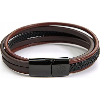 Náramek BETLEWSKI Pánský náramek kožené řemínky nerezová ocel elegantní